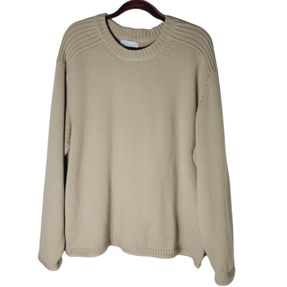 Sonoma men’s size XL tan cotton blend crewneck pullover sweater casual knit